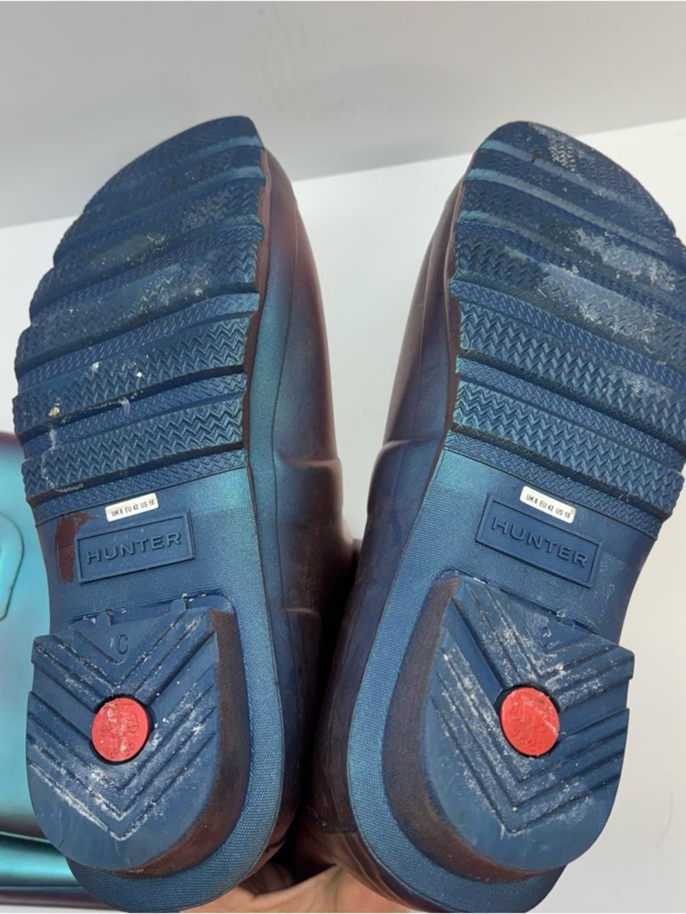 Hunter Nebula Rain Boots Size 10 Features Two Tone Blue Iridescent Finish Spring - Picture 9 of 9